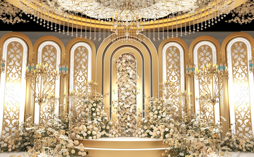 华州香槟色调婚礼堂效果展示